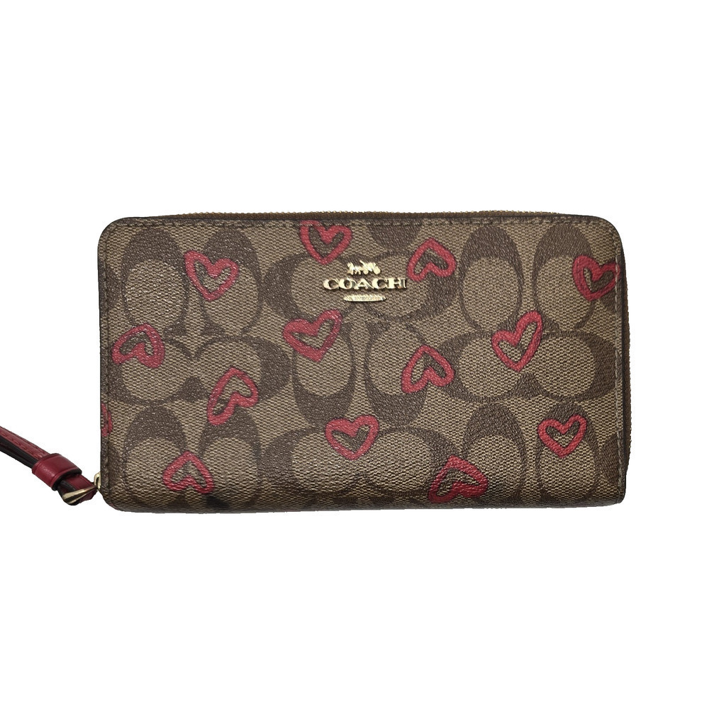 COACH LARGE PHONE WALLET SIGNATURE CANVAS WITH CRAYON ❤HEART 91578